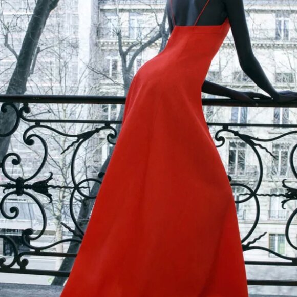 Cos Atelier The V-Neck Linen Maxi Dress - Bright Orange NWT retail $290 - Picture 5 of 16